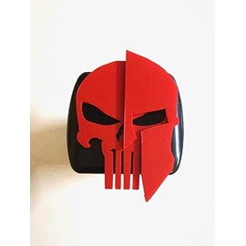 LicensePlateFreak Skull with Spartan Warrior - 2 inch Trailer Hitch Cover Black with RED-