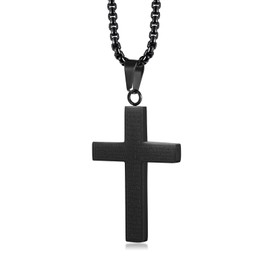 FUTPLOR Lord's Prayer Cross Necklace, Bible Verse Stainless Steel Crucifix Pendant Necklaces Religious Jewelry Christian Faith Gifts for Men Women(Black)