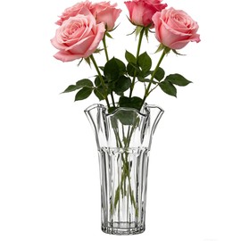 EylKoi Tulip Big Large Glass Vases 10inch Clear Heavy Thickened Vase for Flowers Ribbed Pedestal Crystal Clear Bouquet for Roses Lilies Smooth Flower Rim Home Decor Office Centrepiece Wedding Table