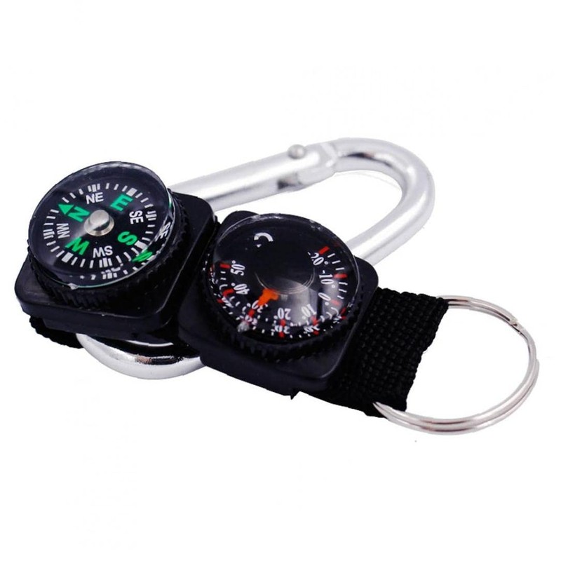 Compass Thermometer Key Holder, Small, Multi-functional, Carabiner Included, Compact, Portable,