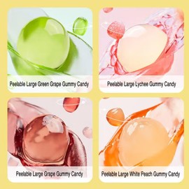 Gummy Candy，Gummies Candy，Gummy Snacks，520g 4 bags（130g/bag）,4D Gummies，50% Juice Peelable,4 Flavors White peach,lychee,grape and green grape,Individually Wrapped Casual Snacks chinese fudge(1)