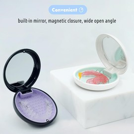 Retainer Holder with Mirror & Lanyard, Compact Night Guard Case with Vent Holes, Portable Retainer Case for Travel, Small Aligner Case Compatible with Invisalign (White Green)