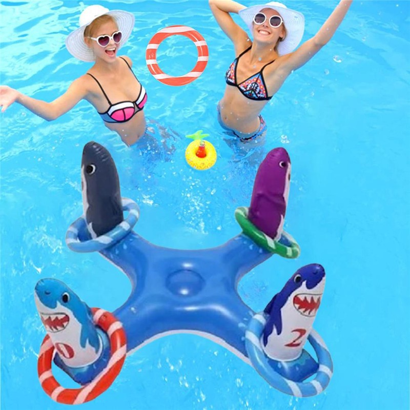 6 Pcs Inflatable Shark Pool Ring Toss Games Toys Floating