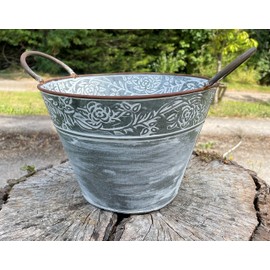 Galvanised Flower Pot with Handles | Outdoor Garden Metal Steel Planter Trough