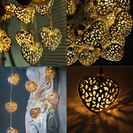 Lichterkette mit 10 oder 20 LEDs in Warmweiß, Anhänger in Form von Holzherzen, Deko für Weihnachten, Hochzeiten und Partys, batteriebetrieben