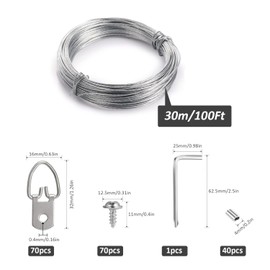 FullFun 182 PCS Picture Hanging Kit, 70Pcs D Ring Picture Hangers with 70Pcs Screws, Picture Hanging Wire(100 Feet/30.5 Meters) and 40Pcs Aluminum Sleeves, Supports up to 30 lb, Included Screwdriver