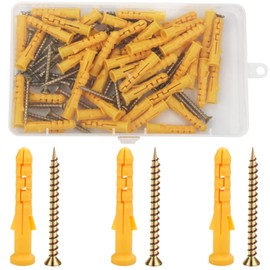 Mbsomnus 110Pcs Wall Plugs and Screws Set (50Pcs Concrete Screws 50Pcs Expansion Pipe Anchor Bolts) M8 Screws and Wall Plugs Assorted Set for Brick Masonry Concrete Drywall Rawl Plugs-M8x40mm, Yellow
