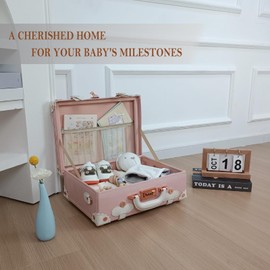 Unitravel Baby Keepsake Case, 16" Handmade Memory Storage Box, Newborn Keepsake Box, Vintage Suitcase for Baby Shower, Baptism, Naming Ceremony or Birthday (pink)