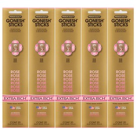Gonesh Incense Sticks Extra Rich Collection - Rose 5 Packs (100 Total)