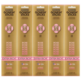 Gonesh Incense Sticks Extra Rich Collection - Rose 5 Packs (100 Total)