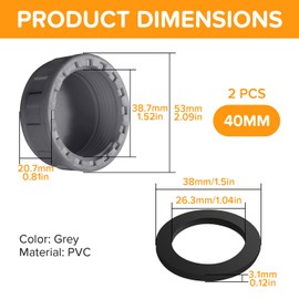 Lyeteung 2 PCS 40mm Pipe PVC Threaded Cap, Kitchen Sink Waste Pipe Blanking Cap Female Thread, Appliance Trap Blanking Cap, with Sealing Rubber Rings, for Sealing Joints and Pipes End, Grey