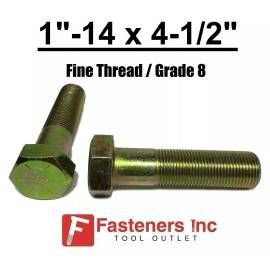 Fasteners Inc. 1"-14 x 4-1/2" (PT) Hex Bolt Yellow Zinc Plated Grade 8 Cap Screw Fine Thread - 30