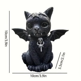1pc, Winged Occult Cat Figurine, Poly Resin Decor, Home Decor, Room Decor, Desk Decor, Garden Decor Supplies, Home Room Decorcolor: Black1, size: one size