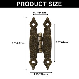 Murtenze 4 Pack 3.5 Inch Bronze Antique H Hinges Cold Rolled Steel Cabinet Hinge Flat Hinges Flush Mount Door Hinges Decorative Hinges for Cabinet Drawer Jewelry Box