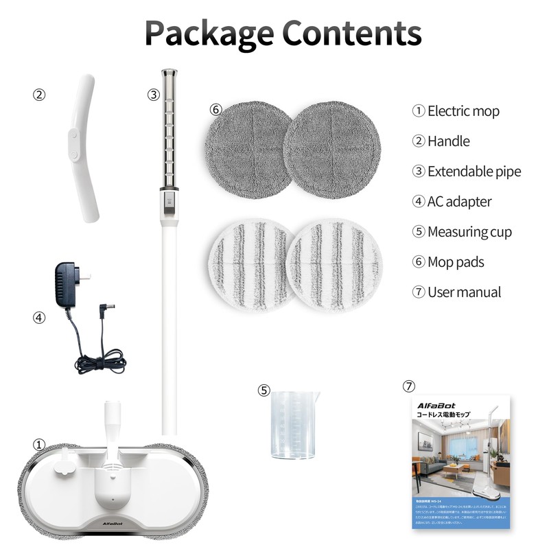 Electric Mop, AlfaBot WS-24 Cordless Spin Mop for Floor Cleaning,