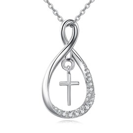 VONALA Infinity Cross Necklace 925 Sterling Silver Cross Pendant Jewellery for Women, Sterling Silver