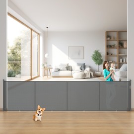 Upgrade 200 inch Extra Wide Retractable Baby Gates, 42 inch Tall Reinforced Retractable Gate to Prevent Crawling Through, Extra Long Retractable Gates Outdoor/Indoor, Real One-Handed Operation, Gray