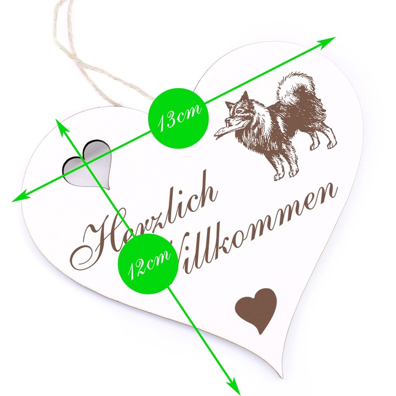 Herzlich Willkommen Sign, Wolfsspitz, Decorative Heart, Wooden Welcome Sign, Door