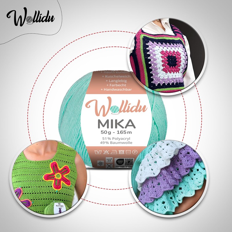 Wollidu Mika 51% Polyacrylic, 49% Cotton for Crochet and Knitting,