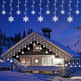 PEMOTech Christmas Snowflake Lights Ourdoor with【Remote】, 20.67ft 264LED Connectable Icicle Light for Outside with【Memory Funtion】,22 Drops,8 Modes,IP65 Waterproof for Garden,Eaves Window,Xmas Decor