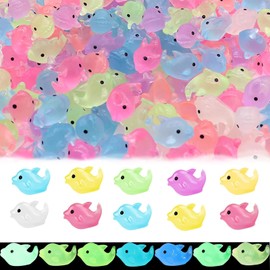 Tehttz 50Pcs Mini Luminous Resin Dolphin Crafts for Garden, Tiny Dolphin Bulk Multicolored Mini Resin Figures Glow in The Dark Miniature Figures for Landscape Decoration
