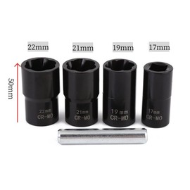 LSLANSOON 1/2” Drive Impact Bolt Nut Extractor Set, 5pcs Locking Wheel Lug Nut Remover Kit 17mm 19mm 21mm 22mm Twist Socket Tool Set Including a Punch Rod