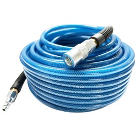 SANFU (PU) Polyurethane Reinforced Air Hose 1/4”ID(6.3 x 9.8mm) x 100ft, Anti-low temperature 300PSI with 1/4-Inch Swivel Solid Brass Quick Coupler and Plug, Navy Blue(100’)