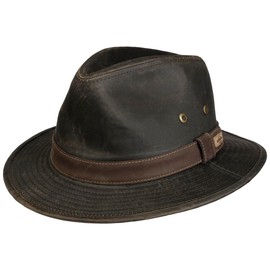Stetson Sri Lanka Traveller Fabric Hat - Plain Hat with Leather Trim Band - Sun Protection in Vintage Look - Hat with UV Protection 40 - Men - Spring to Winter, dark brown