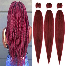 BALINGHAIR Pre-Stretched Braiding Hair Burbundy Red Braids Hair Extensions 26 Inch(900#-3Pcs)