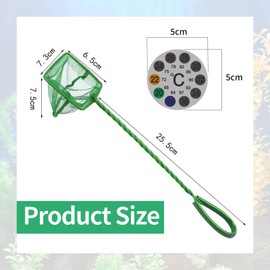 YQCXK Aquarium Fishing Net,Small Fishing Net 25cm Handle Fish Tank Quick Catch Mesh for Catching Small Fishes Shrimps or Cleaning Fish Tank,Thermometer sticker included