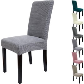 Zindoo Stretch Chair Covers for Dining Chairs 4, Jacquard Dining Chair Slipcovers, High Back Dining Chair Covers Washable Removable Chair Protectors Covers for Home Kitchen Party, Set of 4, Grey