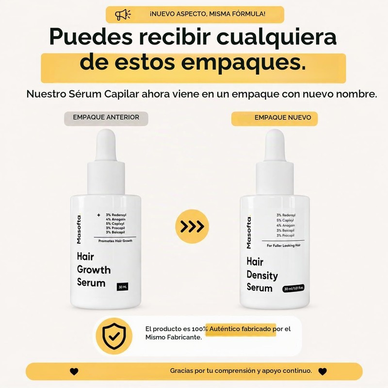 Sérum capilar Masofta para el crecimiento del cabello. Promueve el