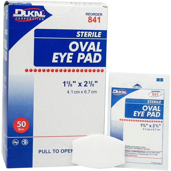 Dukal Oval Eye Pads 1 5/8 x 2 5/8. Pack of 50 Cotton Pads for Eyes. Absorbent Sterile Pads for Eye Protection. Easy Place tab. Individually Wrapped. Sealed Edges.