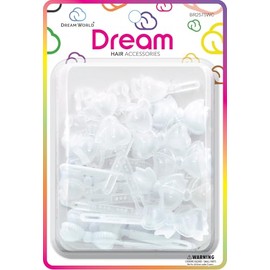 Dream World Self Hinge Barrette Ribbon Clear & White Mix 24 Piece Pack BR2575WC