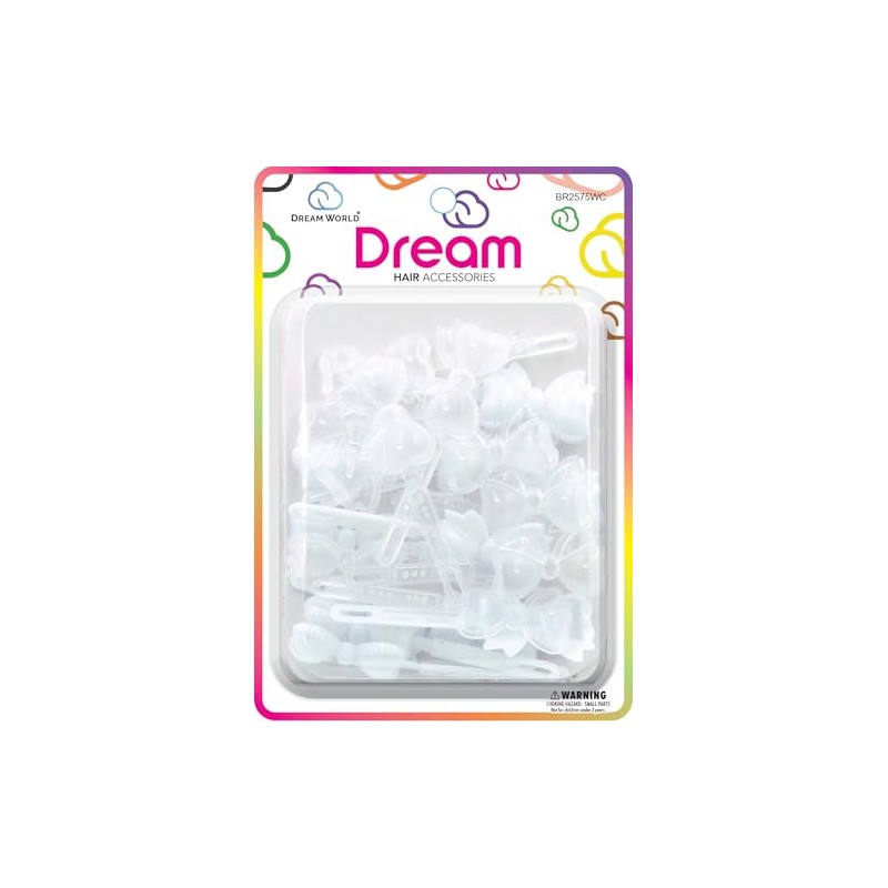 Dream World Self Hinge Barrette Ribbon Clear & White Mix