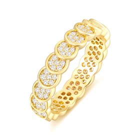 SHINYSO 14K Gold Plated Wedding Bands for Women Cubic Zirconia Round Eternity Engagement Promise Rings for Her Size 7.5