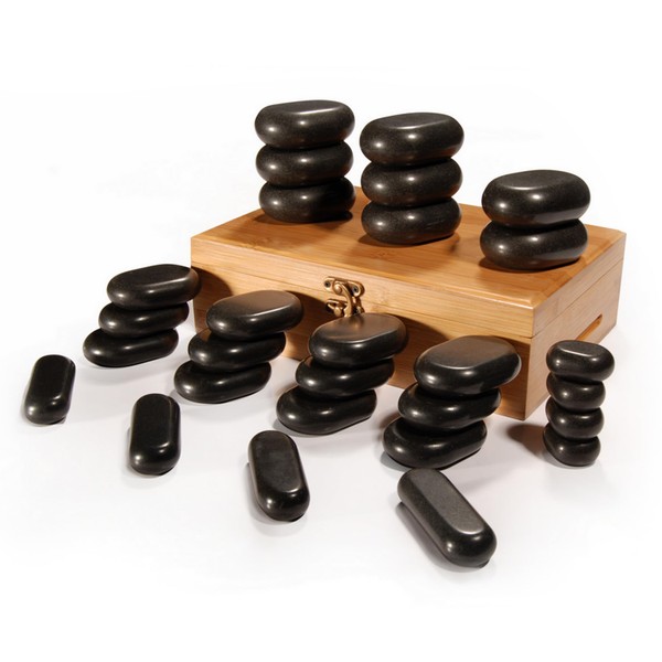 Master Massage 28 Piece Essential Hot Stone Massage Stone Set Kit Package for Professional or Home Spa Stone Therapy, Healing, Pain Relief-Basalt Rock
