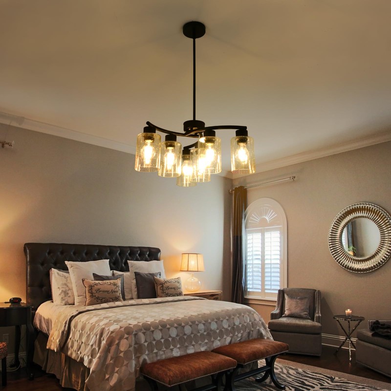 KUSSCO 6-Light Modern Chandelier Black Chandeliers for Dining Room Seeded