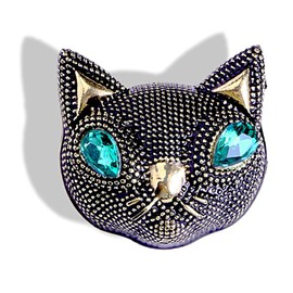 Vintage Small Cat Head Rhinestone Brooch Pin for Women Girls Fashion Gray Cartoon Animal Lapel Pins Dress Accessories Delicacy Birthday Christmas Party Jewelry Gift