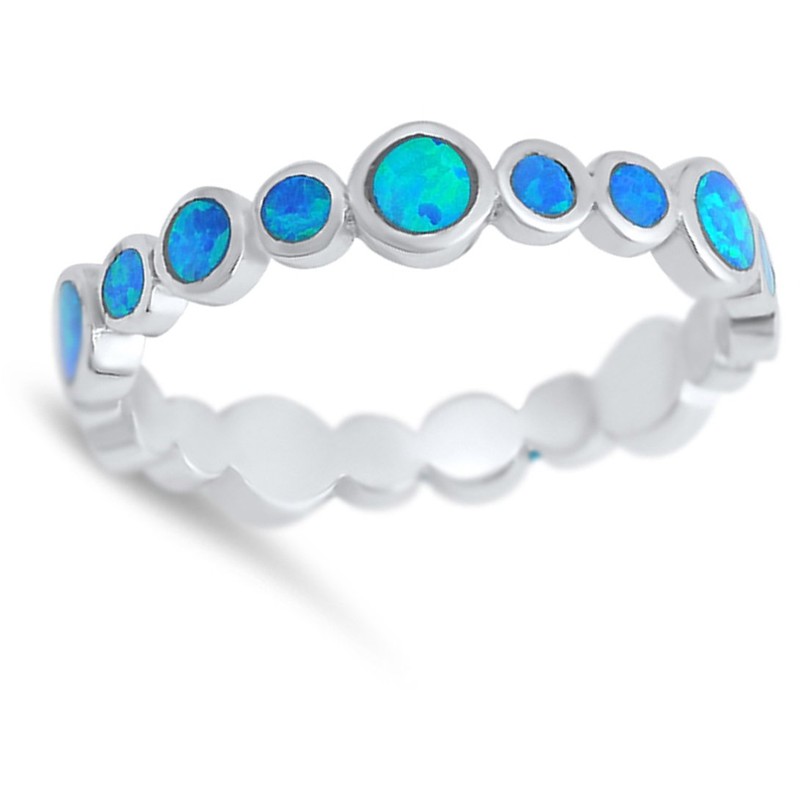 Eternity Blue Simulated Opal Stackable Ring New .925 Sterling Silver