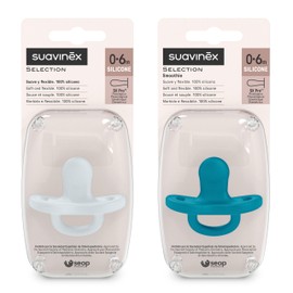 Suavinex, Schnuller aus Silikon 2er-Pack, für Babys 0-6 Monate, Schnuller mit physiologischem Sauger Sx Pro, Symmetrisch, Superweich und Flexibel, Einschlafschnuller, Colour Essence, Blau