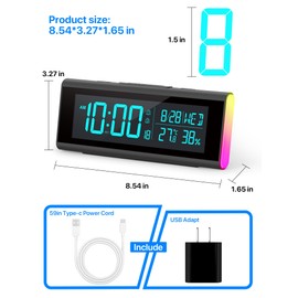MASHI Alarm Clocks for Bedrooms, 8.54" LED Digital Clock with 9 Color Changing Night Light, Adjustable Brightness, DST,Heavy Sleepers,Temperature for Living Room, Ideal Gift for Kids,Teens,Seniors