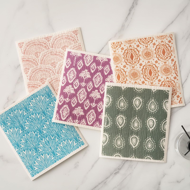 RECYCO Swedish Dishcloths for Kitchen | 5 Pack Gem Washable
