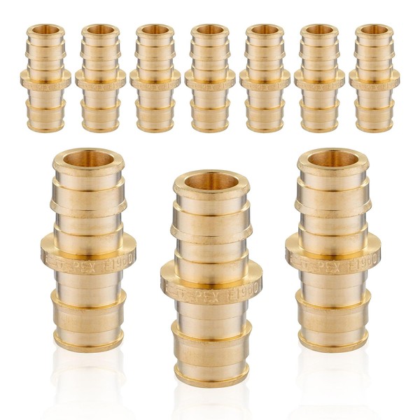 (10-Pack) Seelink PEX-A Expansion Fittings, 3/4 Inch Straight Coupling, Brass