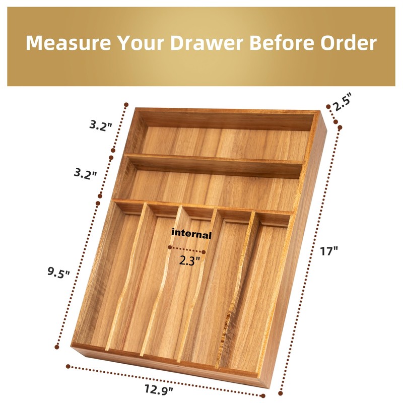 Besilord Silverware Organizer Kitchen Drawer Organizer Utensil Organizer Acacia Silverware