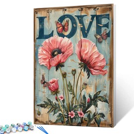 Tucocoo Paint by Numbers Kits 16x20inch Canvas DIY Abstract Opium Poppy Flower Oil Painting for Kids, Students, Adults Beginner with Brushes and Acrylic Pigment-Love Sign(with Frame)