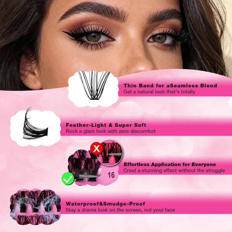 Individual Eyelashes 812pcs Cluster Lashes Kit with 2 Set of