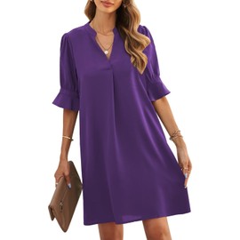 JOCAFIYE Women Summer Dress V Neck Casual Loose Solid Color Shift Dresses Wedding Guest Dress Purple L