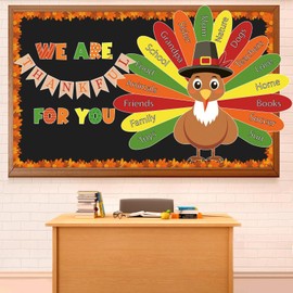 Thanksgiving Turkey Bulletin Board DIY Fall Classroom Bulletin Board Decorations Set Big Turkey Cutouts Craft Thanksgiving Wall Decor for Autumn School Home Office Chalkboard Favor Party Supplies