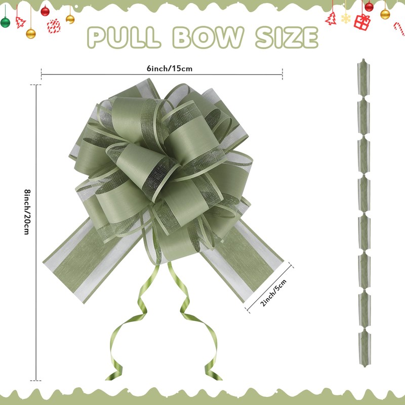 GURVOCY 6 PCS Sage Green Large Pull Bows for Gift